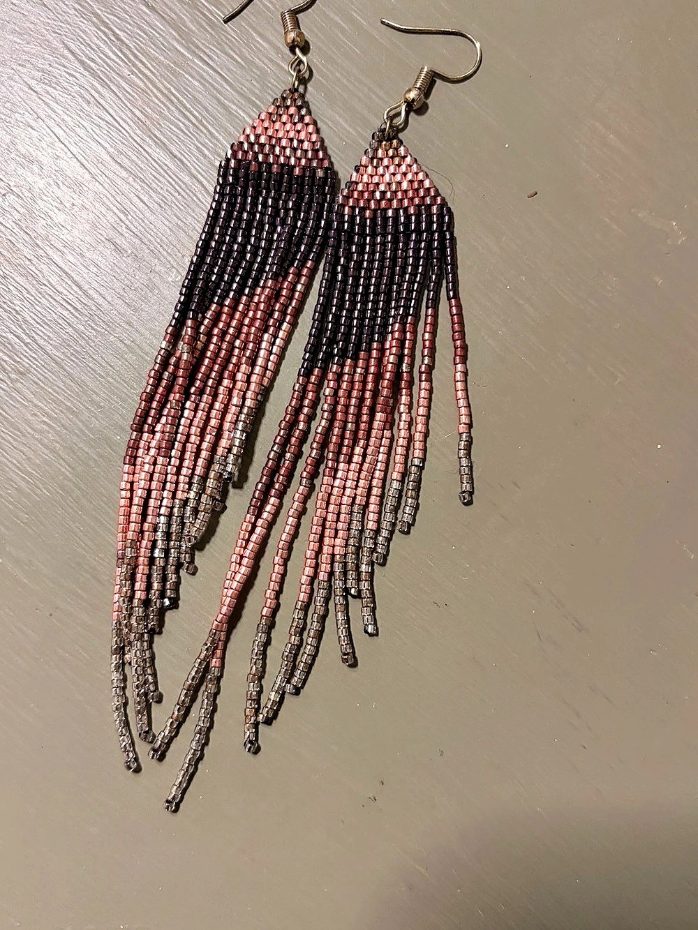 Beaded Fringe Earrings in Black & Pink Like New